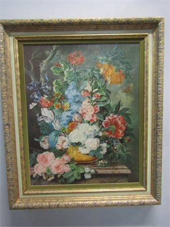 Framed Vintage Painting with Floral Design