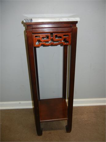 Asian Marble Top Pedestal Wood Display Stand