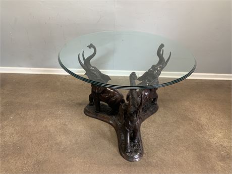 MAITLAND SMITH  3 Bronze  Elephant Glass  Table