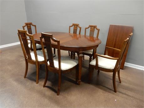 Wood Dining Set with Six Chairs Table Pads and Leaf