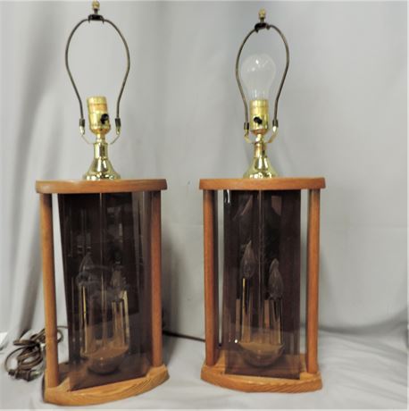 Vintage Wood / Smoke Glass / Lamps /Set