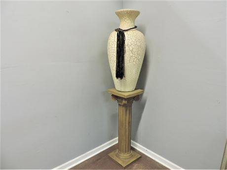 Painted Crackle Style Vase / Corinthian Column Pedestal / Stand