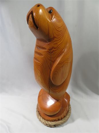 Hand Carved Baby Seal Wood Sculpture