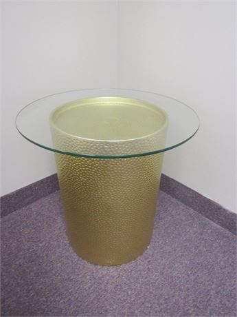 Metal Dimple Drum Table with Round glass Top