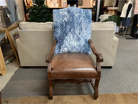 LEATHER CHAIR with BLUE DENIM FABRIC