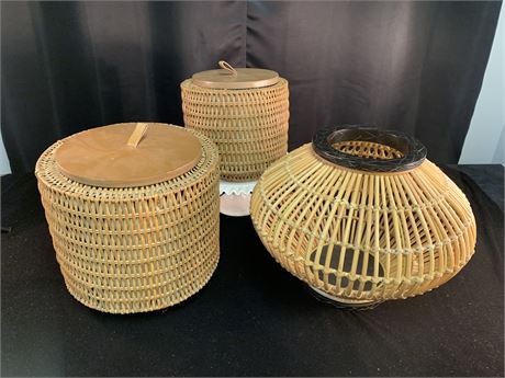 Rattan Vase & Lidded Baskets