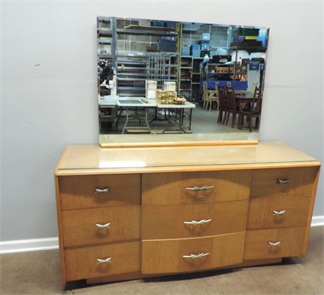 MID-CENTURY Kent-Coffey Limed Oak Triple Dresser / Mirror