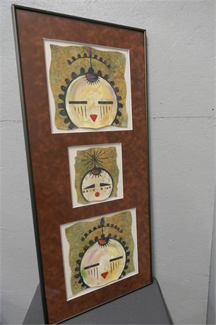 D STOWELL Signed Art of Framed Images "3 Faces"