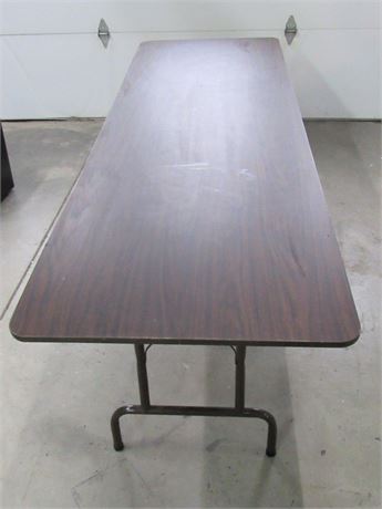 8' Folding Banquet Table - Faux Woodgrain Top