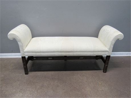 Ivory Upholstered Settee with Rolled Arms
