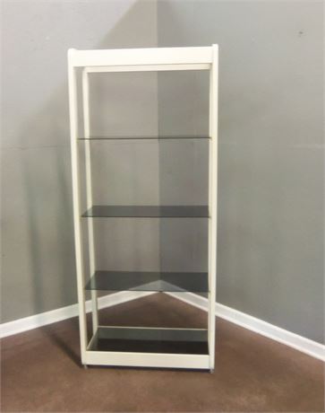 White Wash with Black Glass Shelving Unit