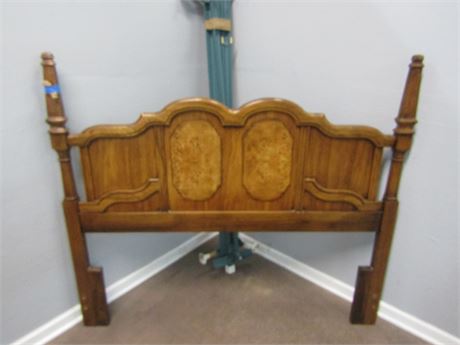 Vintage Solid Decorative Wood Bed Frame and Metal Rails, Adjustable