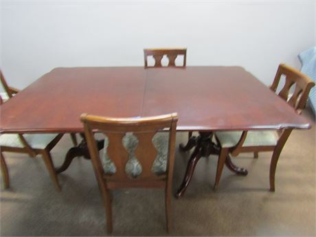 Vintage Dining Room Table and Chairs, Square with White Cushions