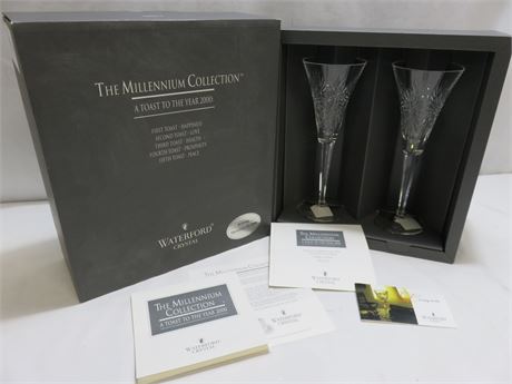 WATERFORD Crystal Millennium Collection Toasting Flutes - Third Toast "Health"