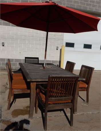 Front Gate Patio/Sunroom Table Six Chairs and Umbrella