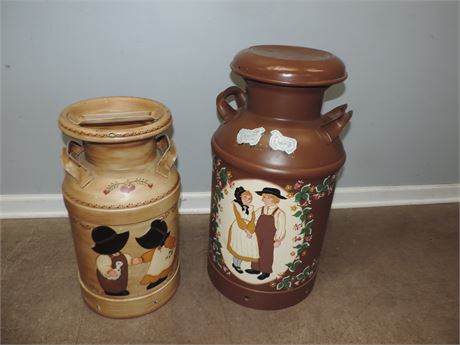 Two Vintage Hand Painted Milk Cans