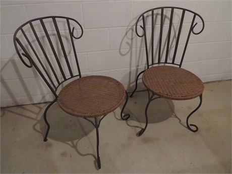 Wrought Iron Wicker Seat Chairs