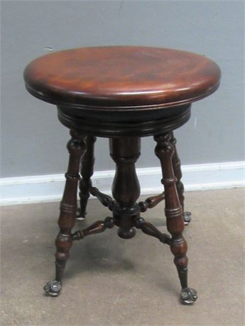 Antique Piano Stool - Metal & Glass Ball & Claw Feet
