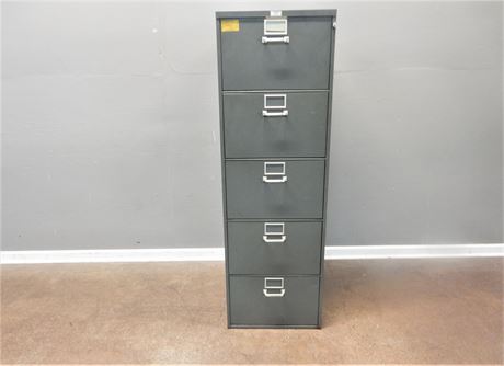 Grey Metal Five Drawer Filing Cabinet