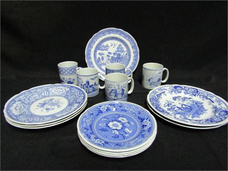 15 Piece "Spode Blue Room Collection" Plates and Cups
