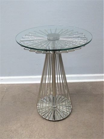 Modern Contemporary Stainless and Glass Side Table with Mirror Base