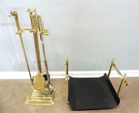 Brass Style Duck Fireplace Set / Log Holder