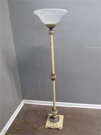 Metal Torchiere Lamp with Frosted Glass Shade