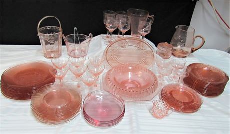 Large Pink Glass Lot - 60+ Pieces - including of Depression Glass