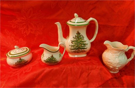 Spode Christmas Tree Pattern Pitcher Sugar Bowl and Creamer