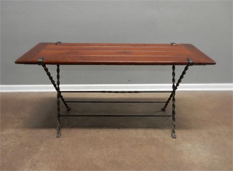 Metal Rustic Style Wood Top Console Table with Bronze Finished Wrought Iron Legs