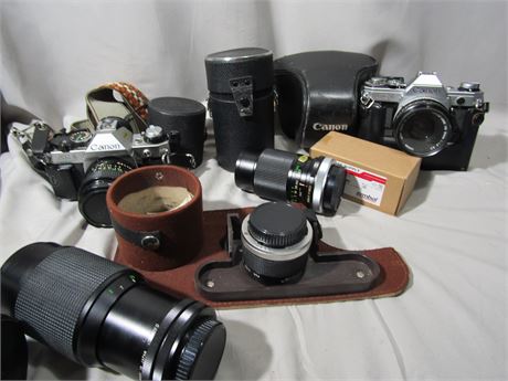 Canon AE-1 35mm film Cameras, Extra lens, Cases and More