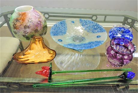 Art Glass Bowl / Glass Flowers / Vases