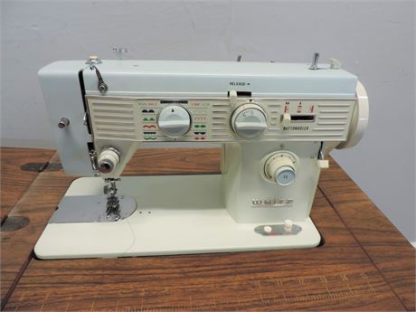 Vintage White Sewing Machine / Cabinet