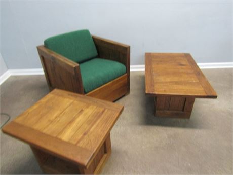 Vintage Three Piece Solid Wood Furniture Set, Green Cushion