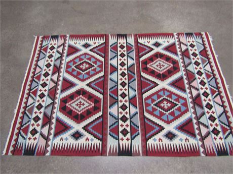 Aztec or Navajo Style Area Rug, Red, Cream, and Black