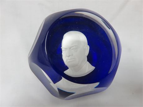 1971 BACCARAT Herbert Hoover Blue Sulphide Crystal Paperweight
