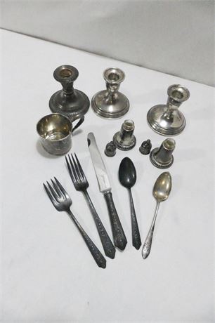 SILVER Lot of Towle Candle Stick Holders, Salt & Pepper Shakers & Flatware