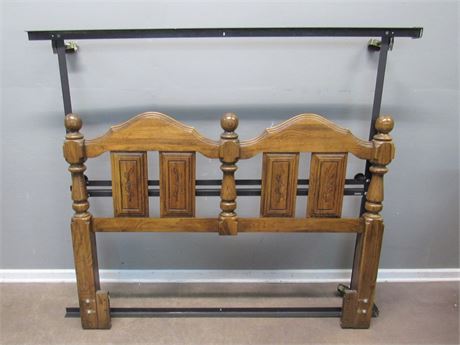 Wood Full/Queen Size Headboard with Queen Metal Bed Frame on Casters