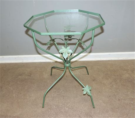 Octagon Shape Metal Base Glass Top Accent Table
