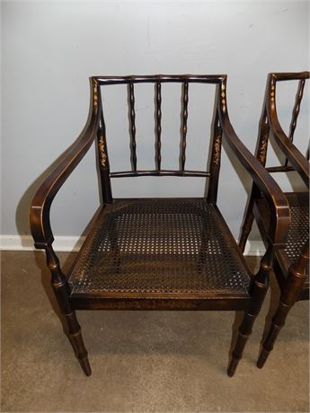 Twin 1950's Cane Seat Arm Chairs