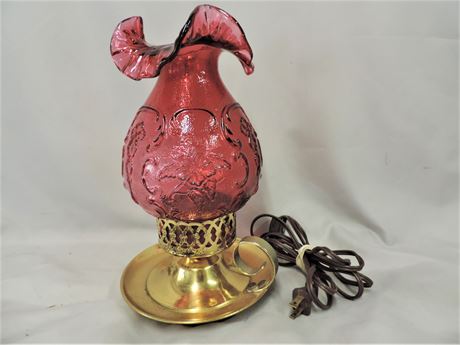Vintage Cranberry Art Glass Candle Lamp