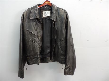 PRESIDIO Black Leather Men's Motorcycle Jacket / Large