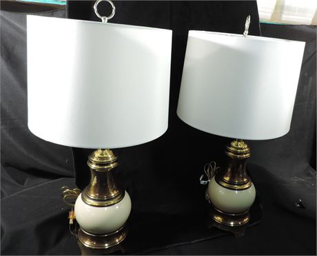 Brass and Ceramic Lamp Set