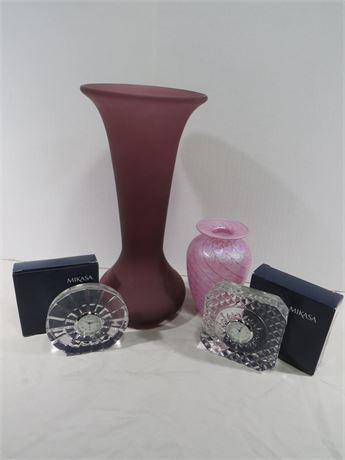 MIKASA Glass Vase / Crystal Desk Clocks