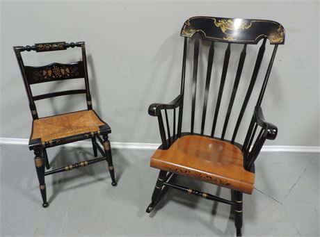 Painted Rocking Chair / Rush Seat Chair