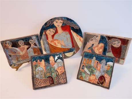 Israeli Ceramic Relief Tile Art by Ruth Faktor