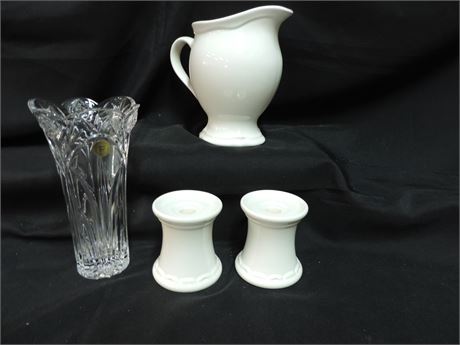 Princess House Glass Vase and Pfaltzgraph Pitcher Candlesticks