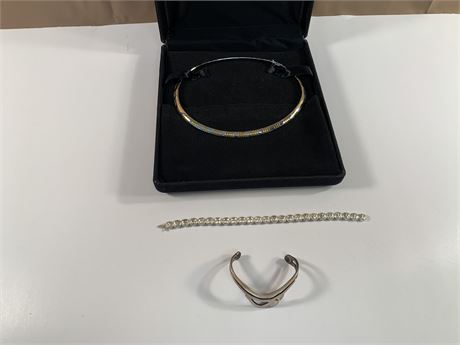 Lot of Sterling Silver Including Two Tone Herring Bone Necklace