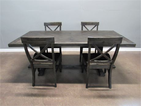 Double Pedestal Rustic Style Dining Table with 4 Chairs