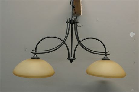 Dual Ceiling Lamp with opague amber-ish glass globe shade